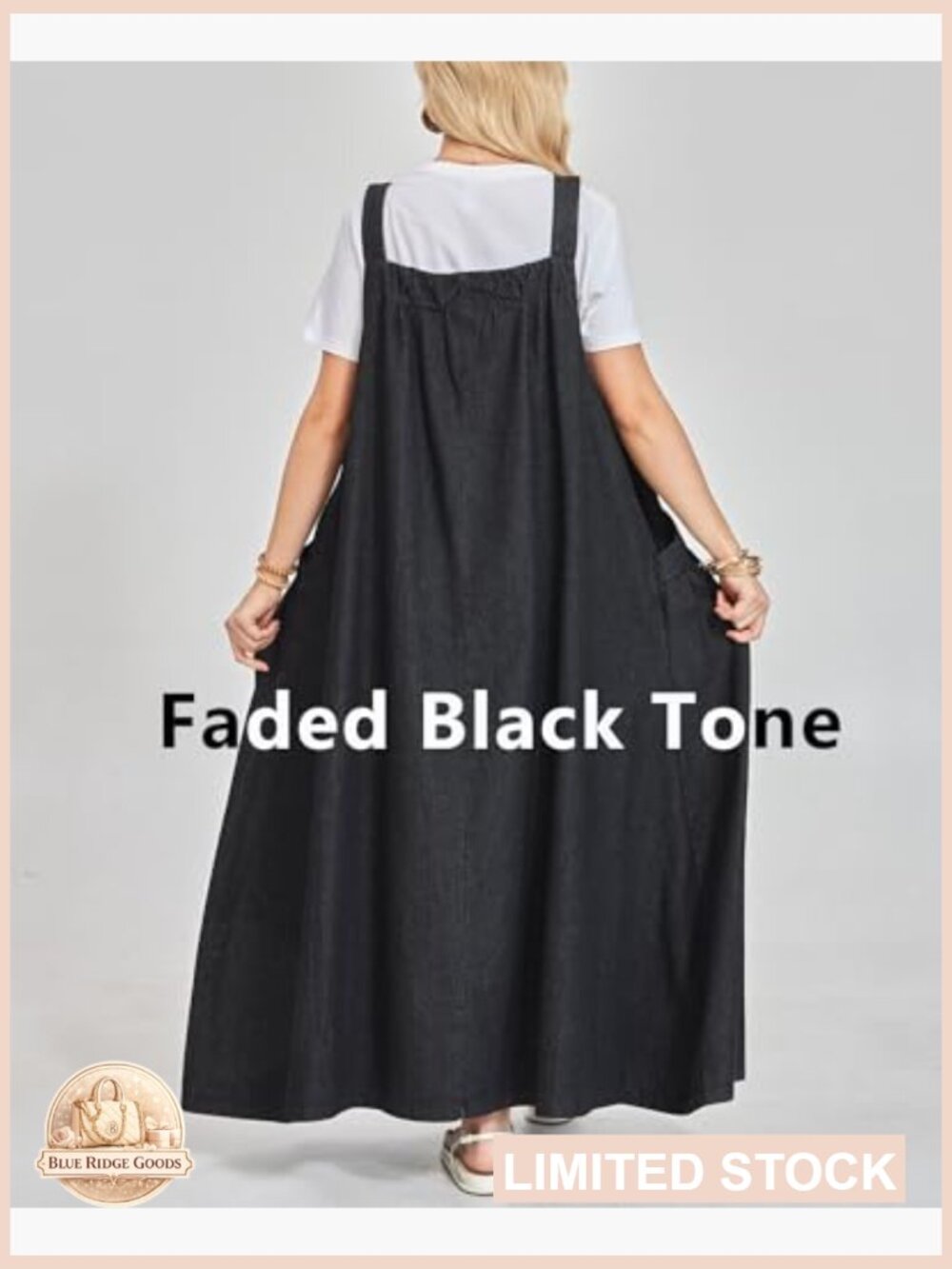 Denim Jumper Dress Loose Fit Maxi Length Adjustable Straps Casual Y2K Style - Picture 5 of 7